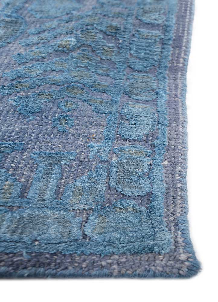 far east blue wool and bamboo silk hand knotted Rug - Corner