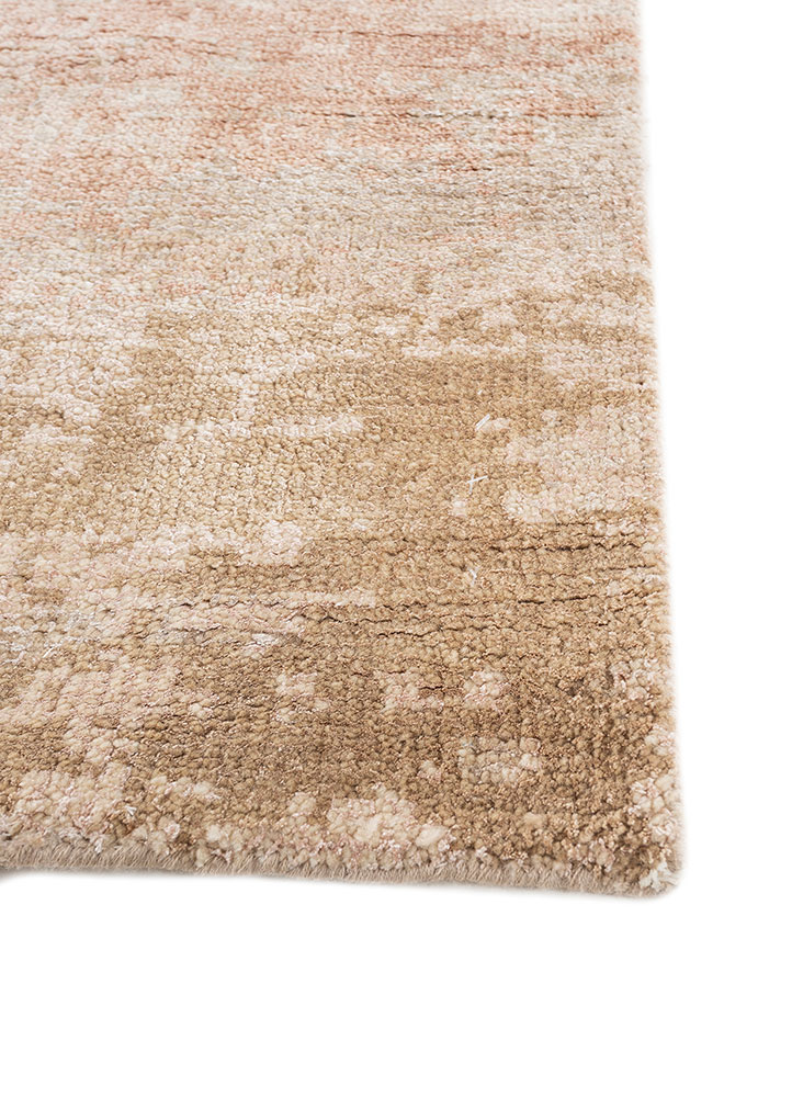 entropy beige and brown wool and bamboo silk hand knotted Rug - Corner