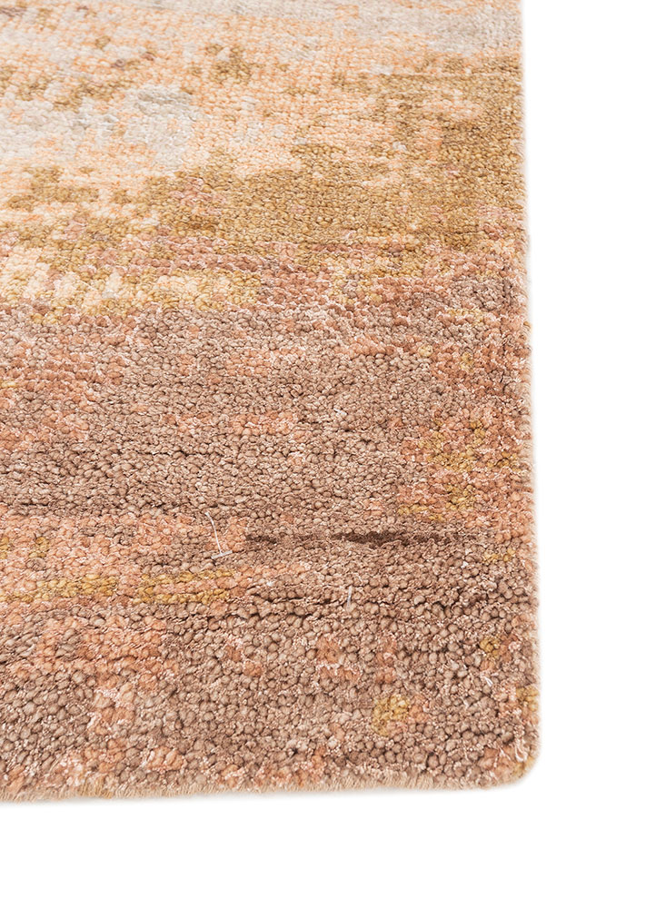 entropy beige and brown wool and bamboo silk hand knotted Rug - Corner