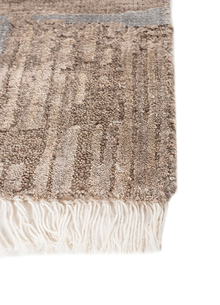 aprezo beige and brown wool and bamboo silk hand knotted Rug - Corner
