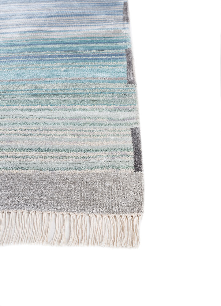 azalea blue wool and bamboo silk hand knotted Rug - Corner