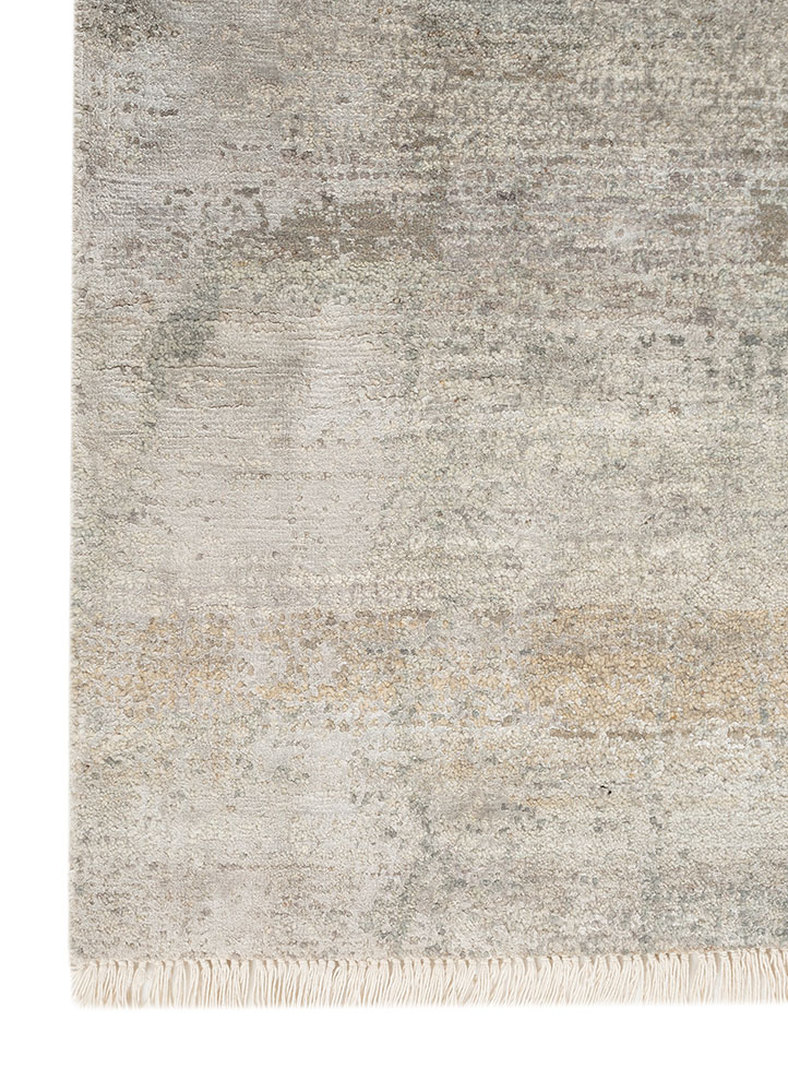 entropy blue wool and bamboo silk hand knotted Rug - Corner