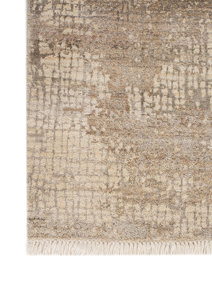entropy beige and brown wool and bamboo silk hand knotted Rug - Corner