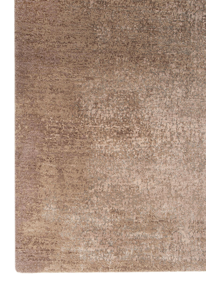 entropy beige and brown wool and bamboo silk hand knotted Rug - Corner
