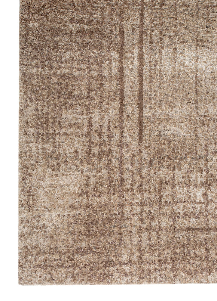 entropy beige and brown wool and bamboo silk hand knotted Rug - Corner