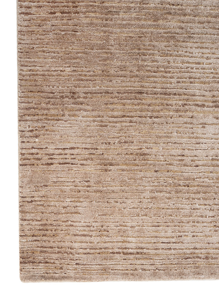 entropy beige and brown wool and bamboo silk hand knotted Rug - Corner