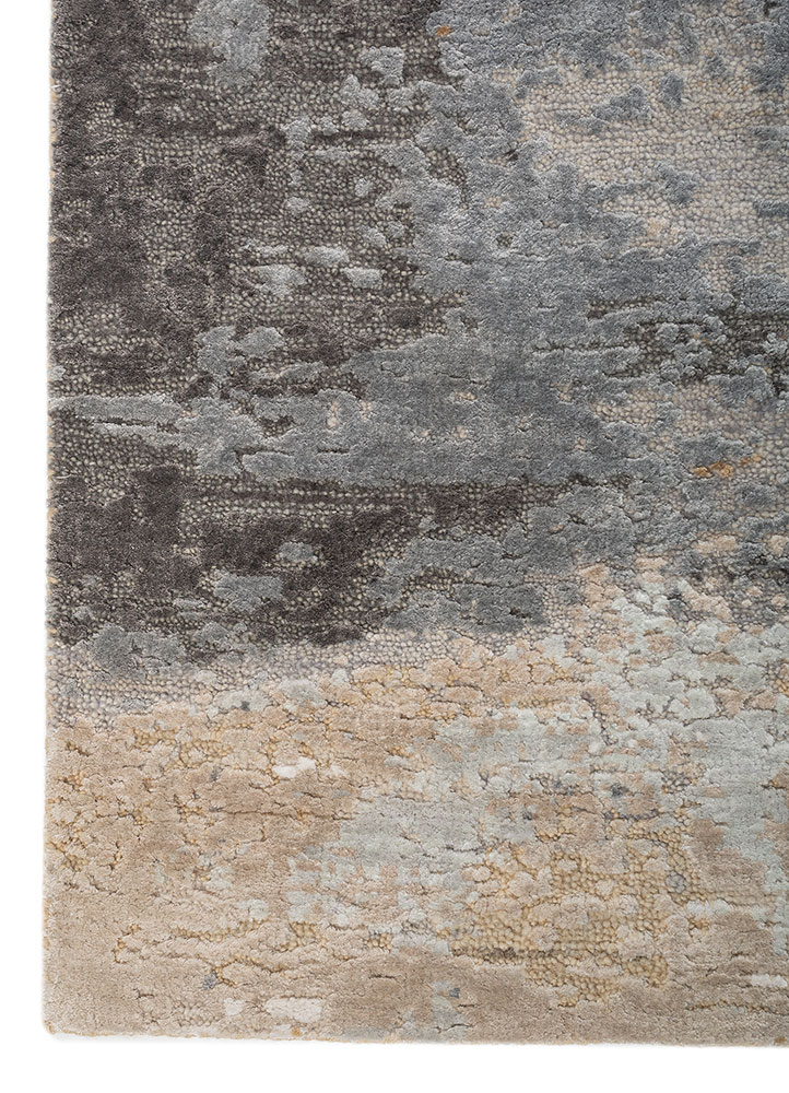 entropy beige and brown wool and bamboo silk hand knotted Rug - Corner