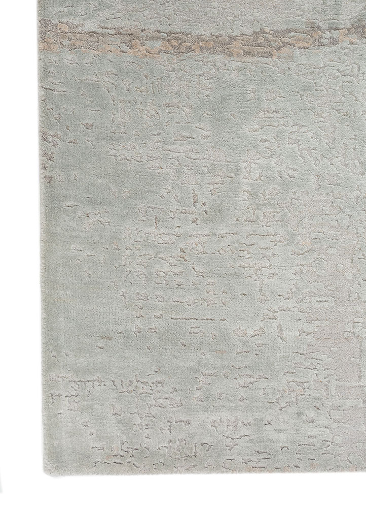 entropy grey and black wool and bamboo silk hand knotted Rug - Corner