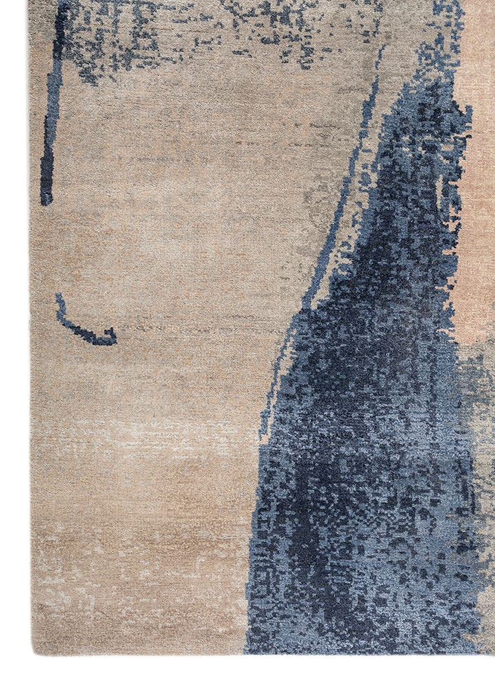 aprezo blue wool and bamboo silk hand knotted Rug - Corner