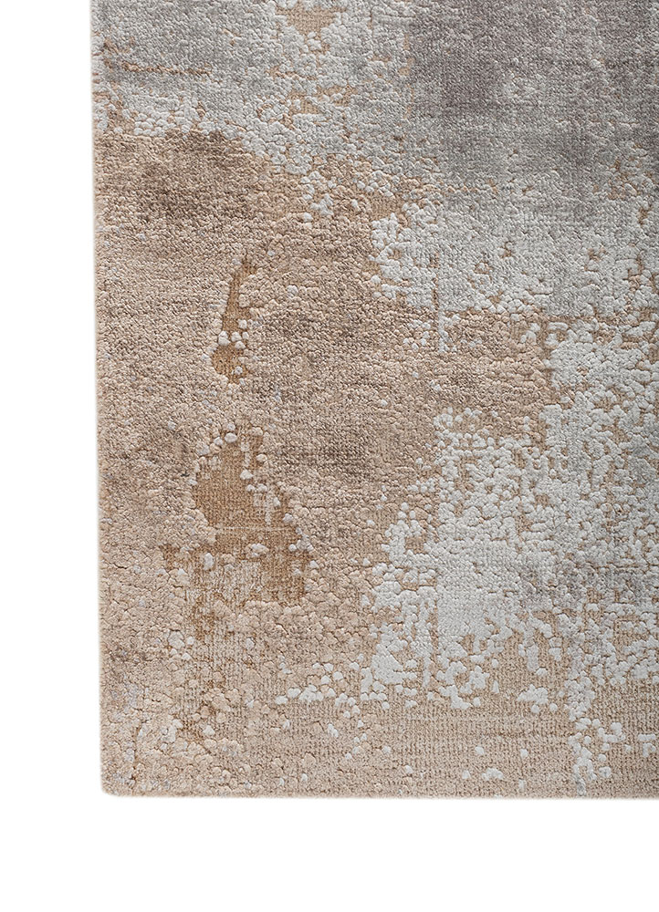 entropy ivory wool and bamboo silk hand knotted Rug - Corner