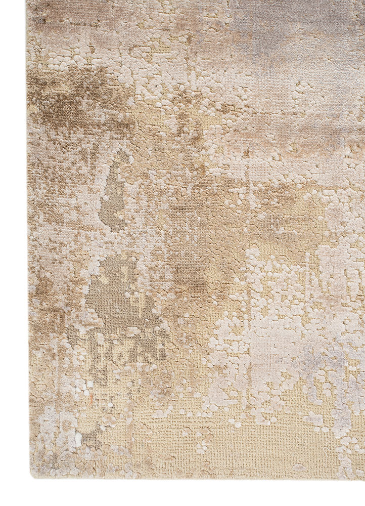 entropy ivory wool and bamboo silk hand knotted Rug - Corner