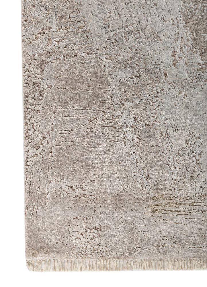 entropy ivory wool and bamboo silk hand knotted Rug - Corner