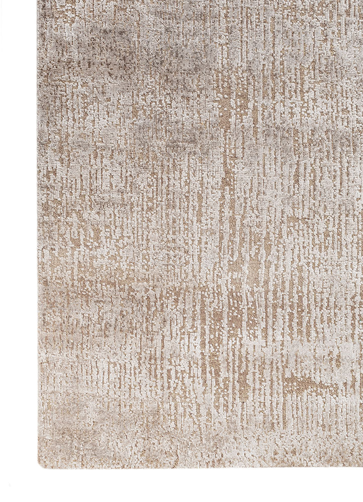entropy ivory wool and bamboo silk hand knotted Rug - Corner