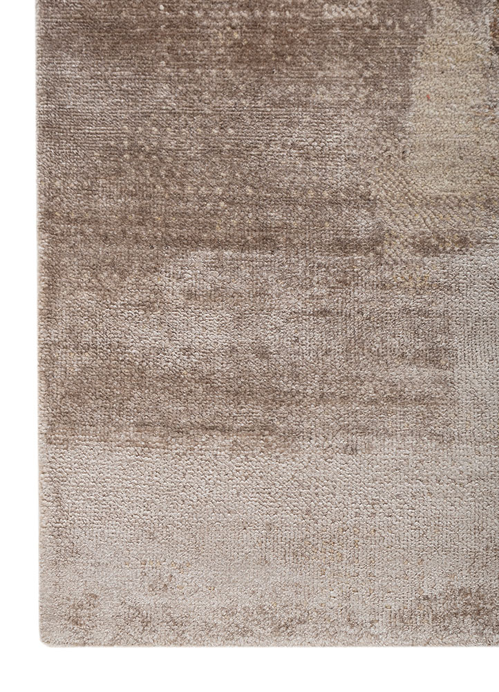 entropy ivory wool and bamboo silk hand knotted Rug - Corner