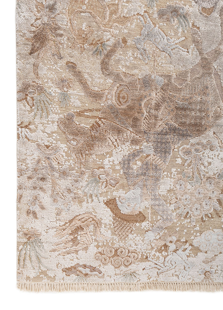 aprezo ivory wool and bamboo silk hand knotted Rug - Corner