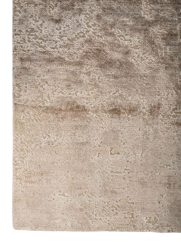 aprezo beige and brown wool and bamboo silk hand knotted Rug - Corner