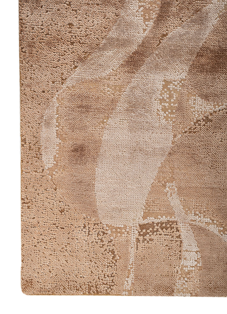 entropy red and orange wool and bamboo silk hand knotted Rug - Corner