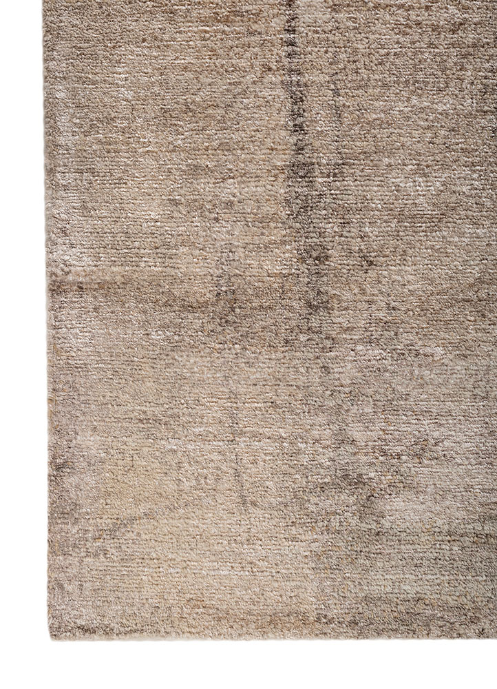 entropy beige and brown wool and bamboo silk hand knotted Rug - Corner