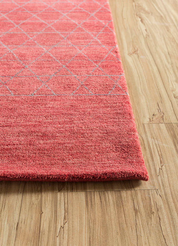 kolam red and orange wool and bamboo silk hand knotted Rug - Corner