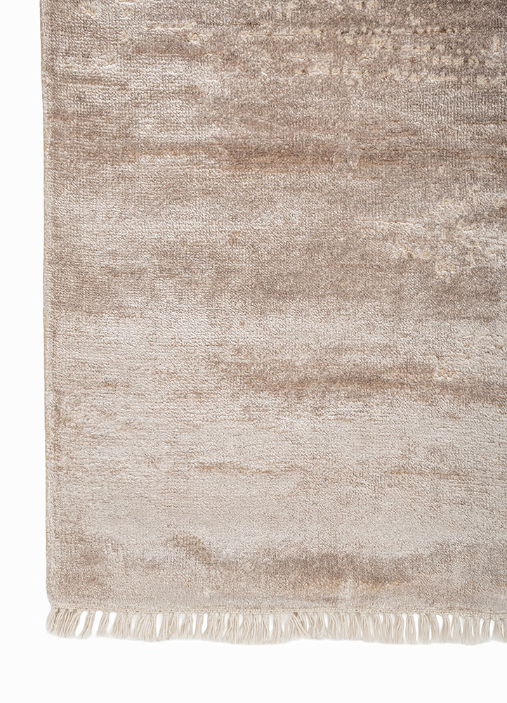 aprezo beige and brown wool and bamboo silk hand knotted Rug - Corner
