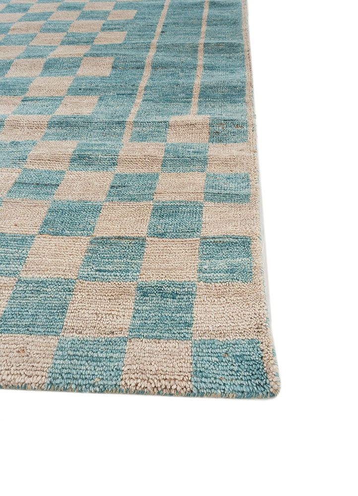 blythe blue wool hand knotted Rug - Corner