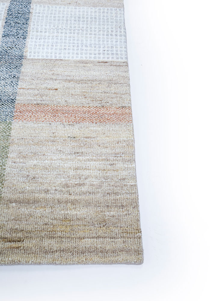 blythe beige and brown wool hand knotted Rug - Corner