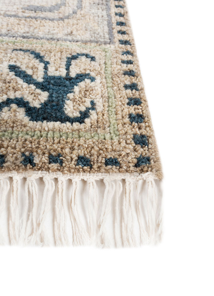 thyme blue wool hand knotted Rug - Corner