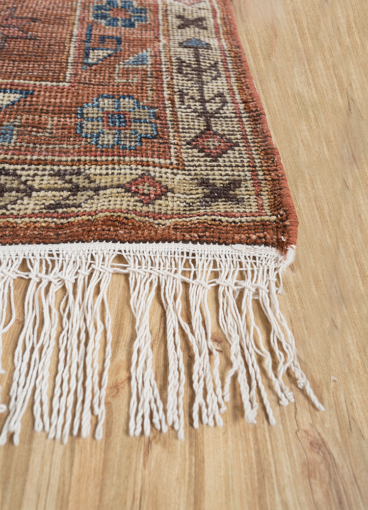 erbe red and orange wool hand knotted Rug - Corner