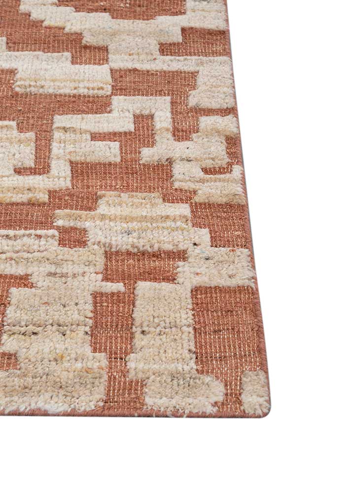 thyme red and orange wool hand knotted Rug - Corner