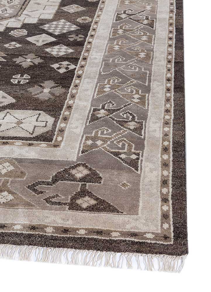savana beige and brown wool hand knotted Rug - Corner