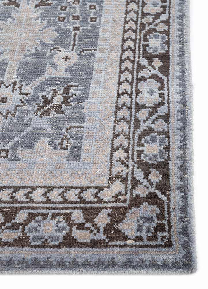 erbe blue wool hand knotted Rug - Corner