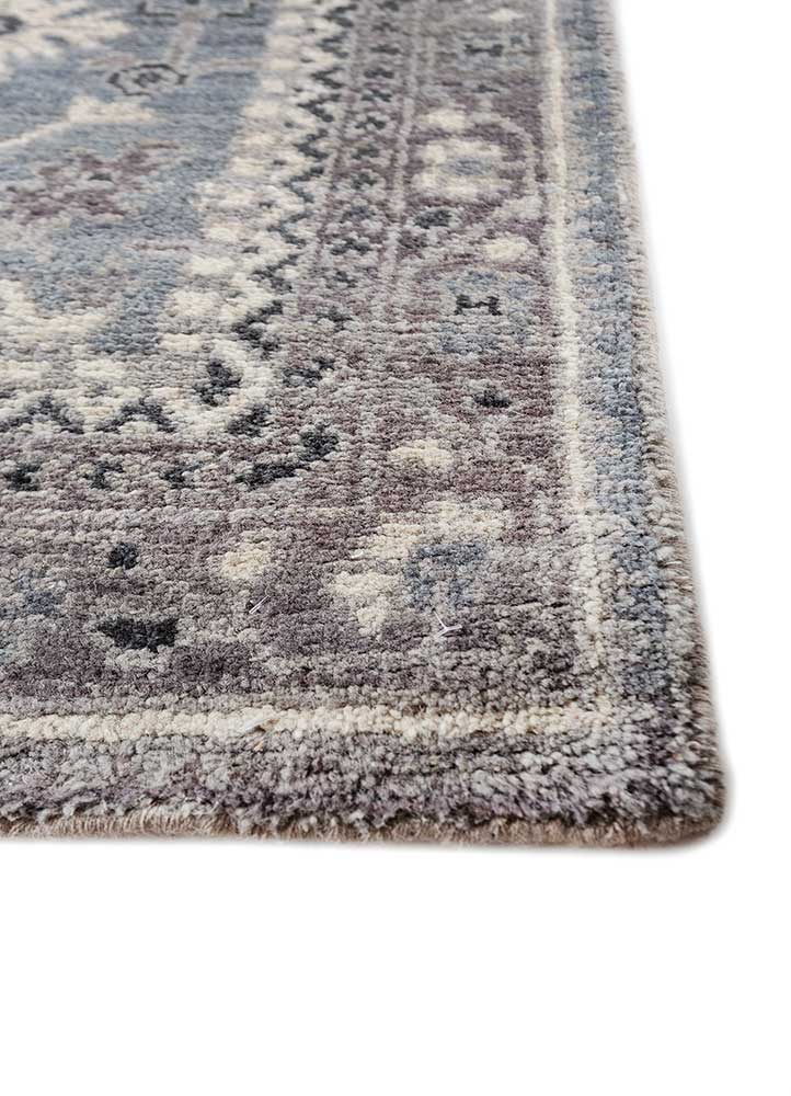 erbe blue wool hand knotted Rug - Corner