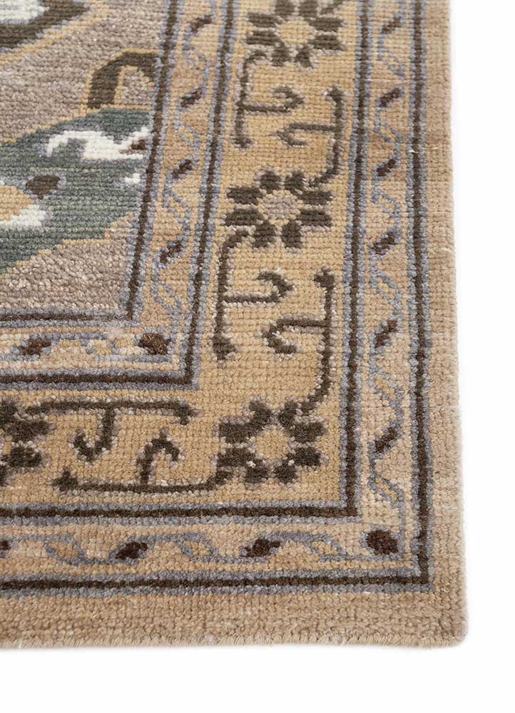 erbe beige and brown wool hand knotted Rug - Corner
