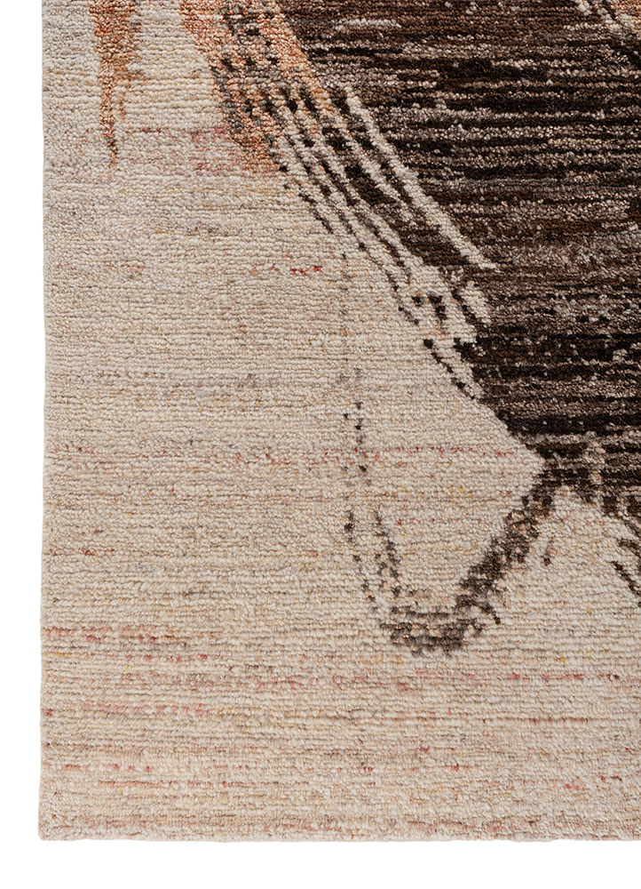 entropy ivory wool hand knotted Rug - Corner