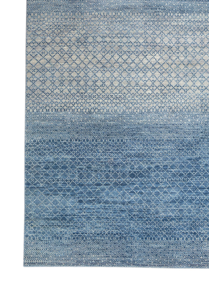 kairos blue wool hand knotted Rug - Corner