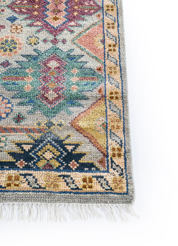 savana multi afghan wool hand knotted Rug - Corner