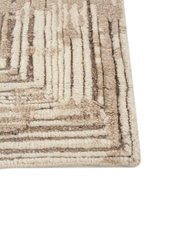entropy beige and brown wool hand knotted Rug - Corner