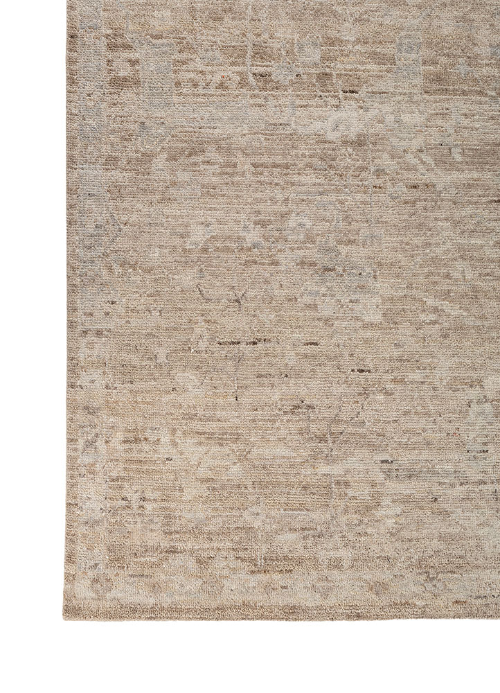 someplace in time beige and brown wool hand knotted Rug - Corner