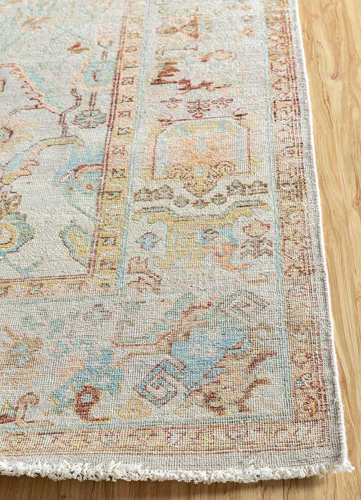 someplace in time ivory afghan wool hand knotted Rug - Corner