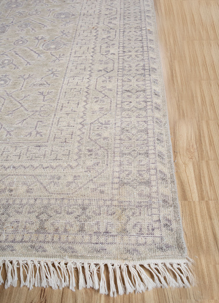 erbe beige and brown wool hand knotted Rug - Corner