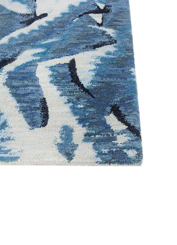 clan blue wool hand knotted Rug - Corner