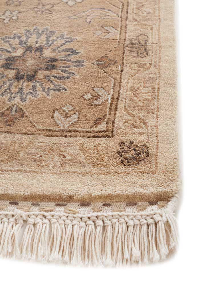 far east beige and brown wool hand knotted Rug - Corner