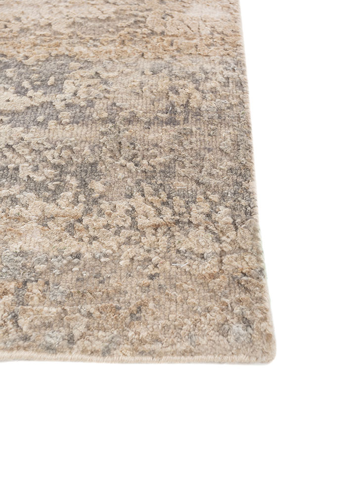 entropy ivory wool and silk hand knotted Rug - Corner