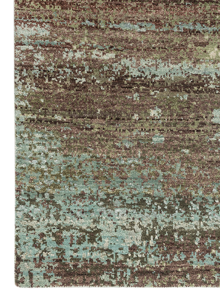 entropy ivory wool and silk hand knotted Rug - Corner
