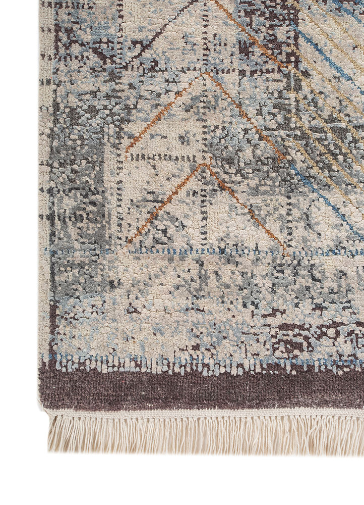 entropy blue wool and silk hand knotted Rug - Corner