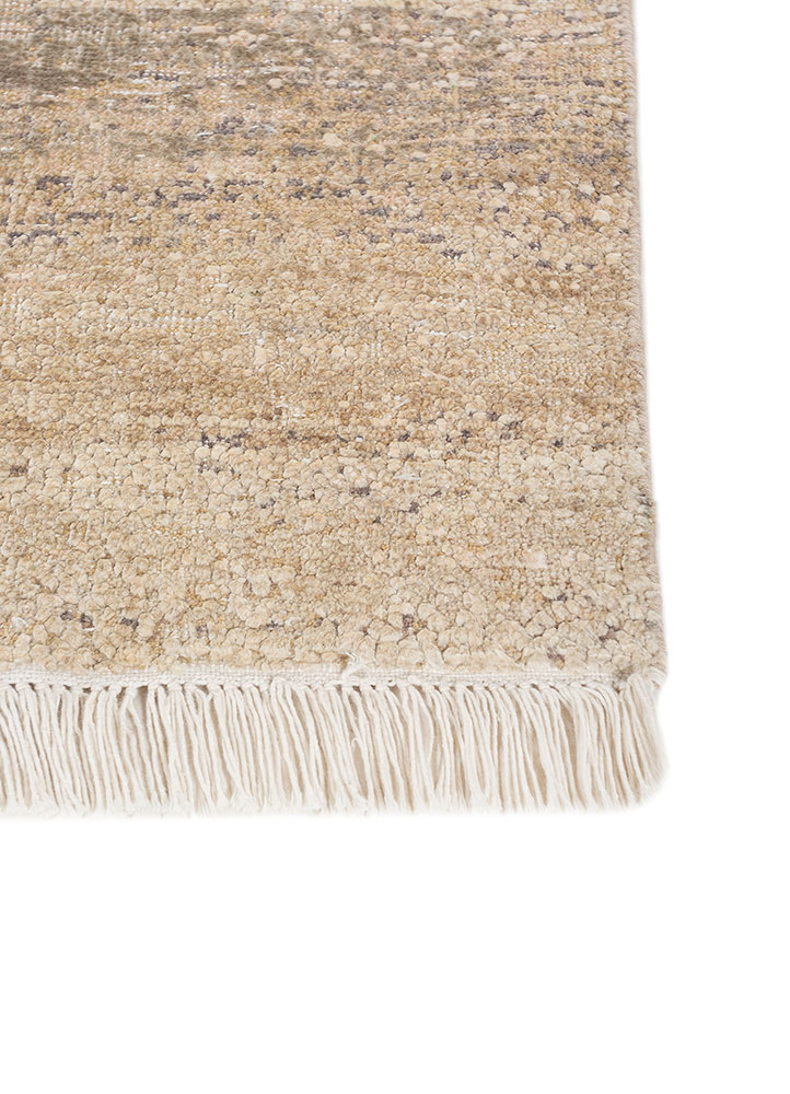 entropy ivory wool and silk hand knotted Rug - Corner