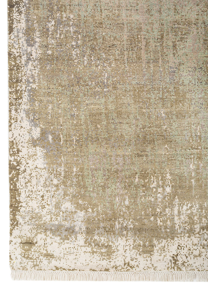entropy ivory wool and silk hand knotted Rug - Corner