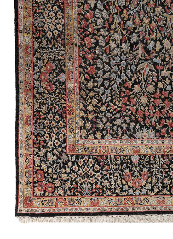 aurora grey and black wool and silk hand knotted Rug - Corner