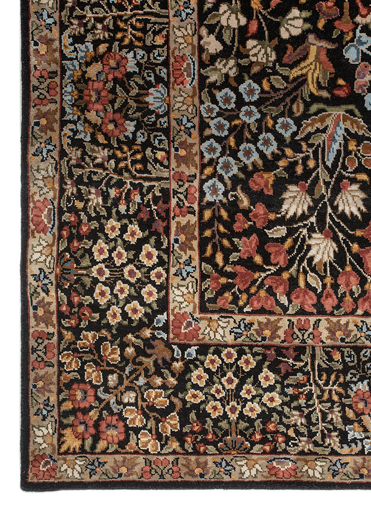 aurora grey and black wool and silk hand knotted Rug - Corner