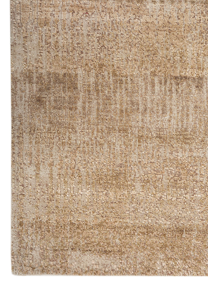 entropy beige and brown wool and silk hand knotted Rug - Corner